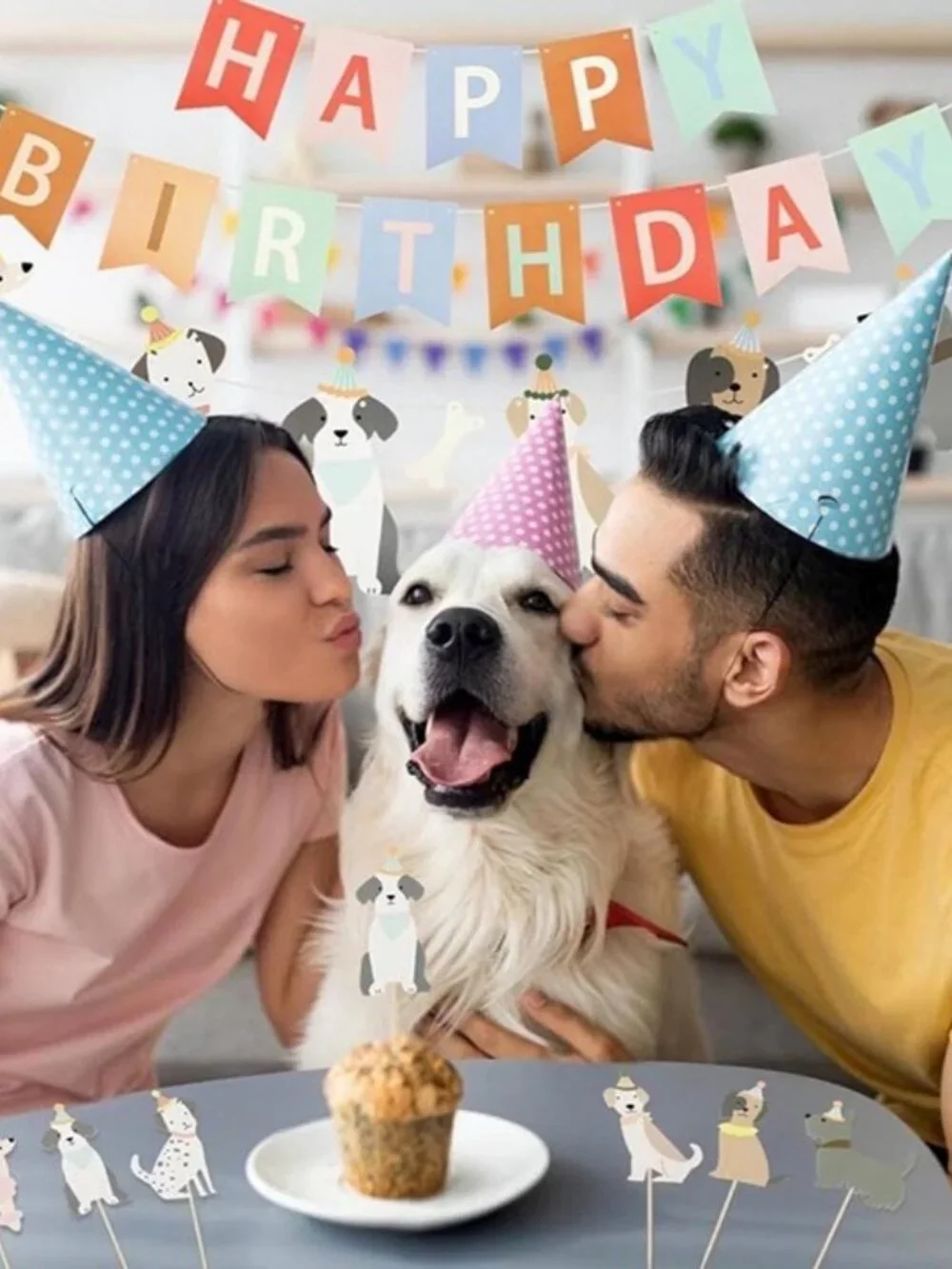 Dog Themed Birthday Party Decorations Set – Banner, Garland, Toppers